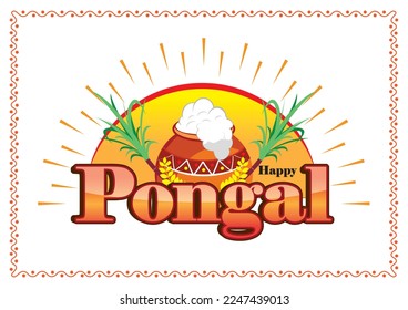 Happy Pongal festival greeting holiday hindu background white