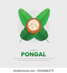 Happy Pongal Festival Post and Greeting Card. Tamil Harvest Festival Pongal Celebration Background Vector Illustration