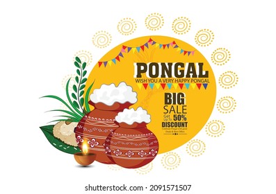 Happy Pongal festival of Tamil Nadu India for card,banner background.