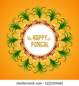 Happy Pongal greeting card on orange background