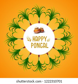 Happy Pongal greeting card on orange background