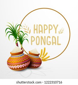 Happy Pongal greeting card on white background