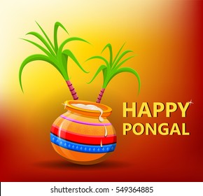 Happy Pongal Greeting Card On Beautiful Bright Sunny Background. Makar Sankranti. Happy Lohri. Poster. Postcard. Vector Illustration.Eps10