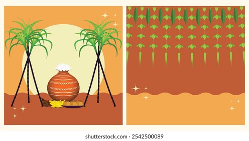 Happy pongal greeting card template. Vector illustrations for background, greeting card, party invitation card, web and social media banner, poster.