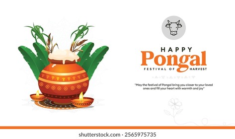 Happy Pongal Greeting Card with Traditional Pot and Festive Elements