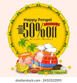 Happy Pongal Harvest Festival of Tamil Nadu South Indian Background Design.