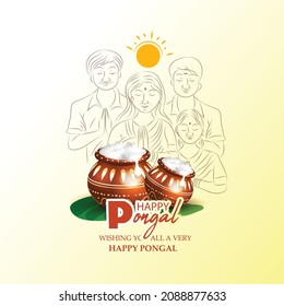 Happy Pongal Holiday Harvest Festival of Tamil Nadu South India background with traditional pot 