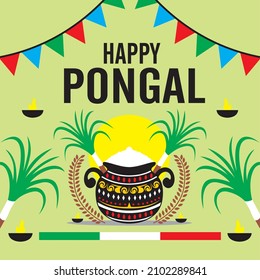Happy Pongal Holiday Harvest Festival from Tamil Nadu South India greeting background