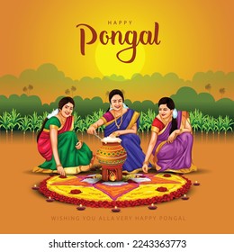 Happy Pongal Holiday Harvest Festival of Tamil Nadu. vector background design