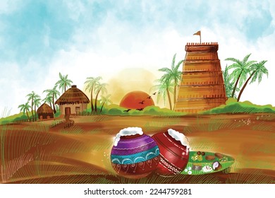 	
Happy pongal holiday harvest festival celebration card background