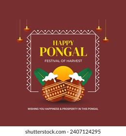 Happy Pongal Holiday Harvest Festival of Tamil Nadu Pongal Celebration, Pongal Rice in Mud Pot template