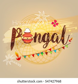 Happy Pongal Illustration, based on stylish text on decorative grungy background.