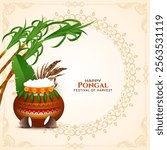 Happy Pongal Indian harvest festival card with sugarcane vector