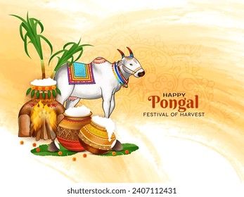 Happy Pongal Indian religious festival celebration background design vector