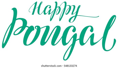 Happy Pongal lettering text for greeting card. Isolated vector illustration