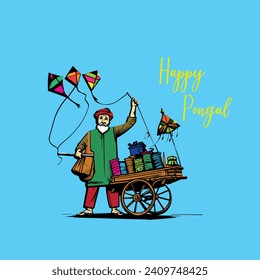 Fröhlicher Pongal, Makar Sankranti. Kite Seller Vic Art