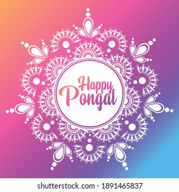 Happy Pongal mandala Rangoli pattern design for the festival celebrated in south India.