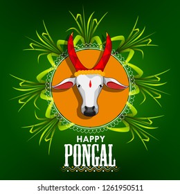 Happy Pongal religious festival of South India celebration background. Vector illustration