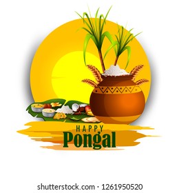 Happy Pongal religious festival of South India celebration background. Vector illustration