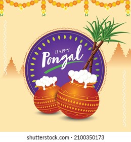 Happy Pongal religious festival of South India celebration background. Vector illustration