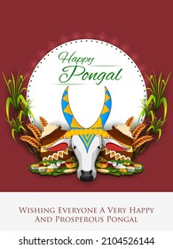 Happy Pongal religious festival of South India celebration background. Vector illustration