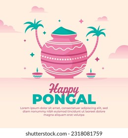 Happy Pongal religious festival of South India celebration. Vector illustration