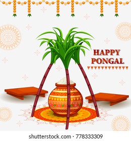 Happy Pongal religious festival of South India celebration background. Vector illustration