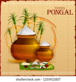 Happy Pongal religious holiday background for harvesting festival of India in vector