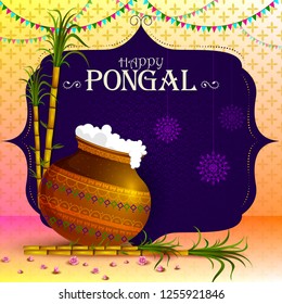 Happy Pongal religious holiday background for harvesting festival of India in vector