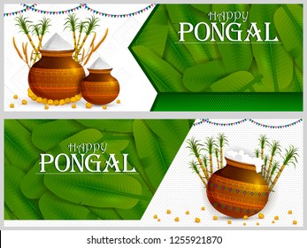 Happy Pongal religious holiday background for harvesting festival of India in vector