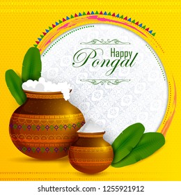 Happy Pongal religious holiday background for harvesting festival of India in vector