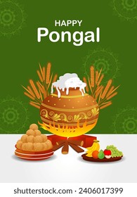 Happy Pongal religious holiday background for harvesting festival of India in vector