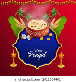 Happy Pongal religious holiday background for harvesting festival of India in vector
