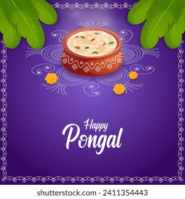 Happy Pongal religious holiday background for harvesting festival of India in vector