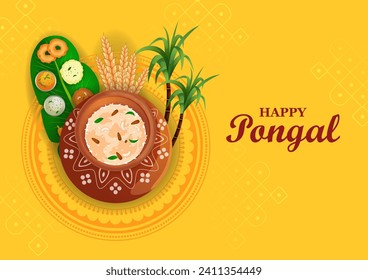 Happy Pongal religious holiday background for harvesting festival of India in vector