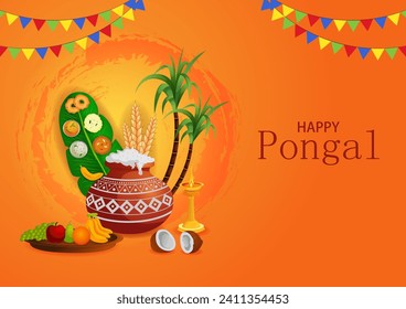 Happy Pongal religious holiday background for harvesting festival of India in vector