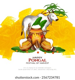 Happy Pongal south Indian crop festival celebration card vector