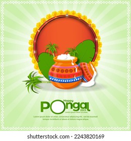 Feliz Festival de la cosecha del sur de India Pongal Banner de la celebración o diseño de afiches