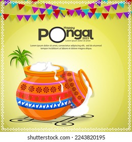 Happy Pongal South Indian harvest festival celebration banner or poster design background