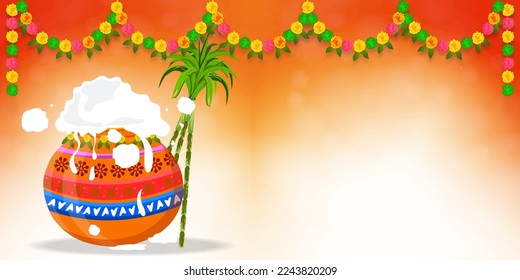 Happy Pongal South Indian Harvest Festival, Happy Pongal Celebration Banner or Poster Design Background,