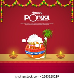 Feliz Festival de la cosecha del sur de India Pongal Banner de la celebración o diseño de afiches