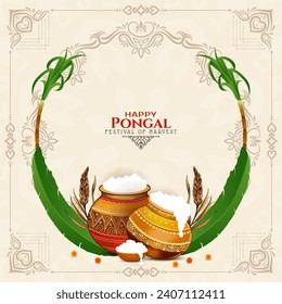 Happy Pongal south Indian harvest festival background design vector