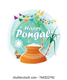 Happy Pongal Template Design on Watercolor Background