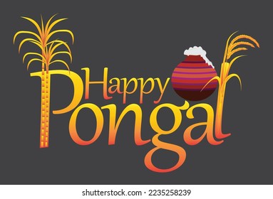 Happy Pongal Text Typography Vector Illustration