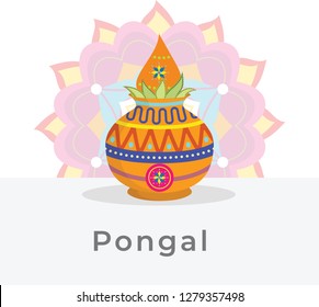 Happy Pongal Vector illustration.It is a harvest festival dedicated to the Sun God. It is a four-day festival which according to the Tamil calendar is usually celebrated from January 14 to January 17.
