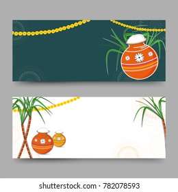 Happy Pongal wishes or greeting background design.