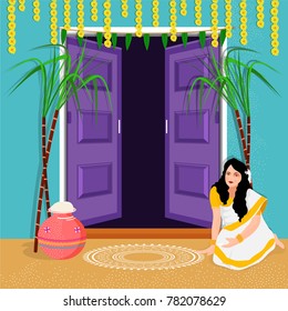 Happy Pongal wishes or greeting background design.