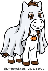 Happy pony horse ghost costume halloween holiday celebration.
