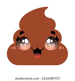 Happy poop design. Pin, patch, stamp, icon, sticker. Emoji. Vector illustration. Hand drawn design
