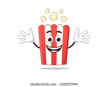 Happy pop corn box mascot jumping vector cartoon illustration